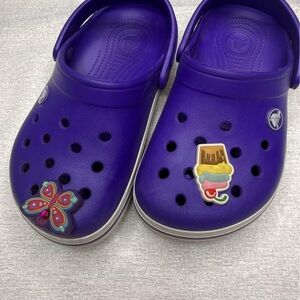 Purple Crocs Classic Clog | Kids Youth Size J1 | Butterfly & Ice Cream Jibbitz
